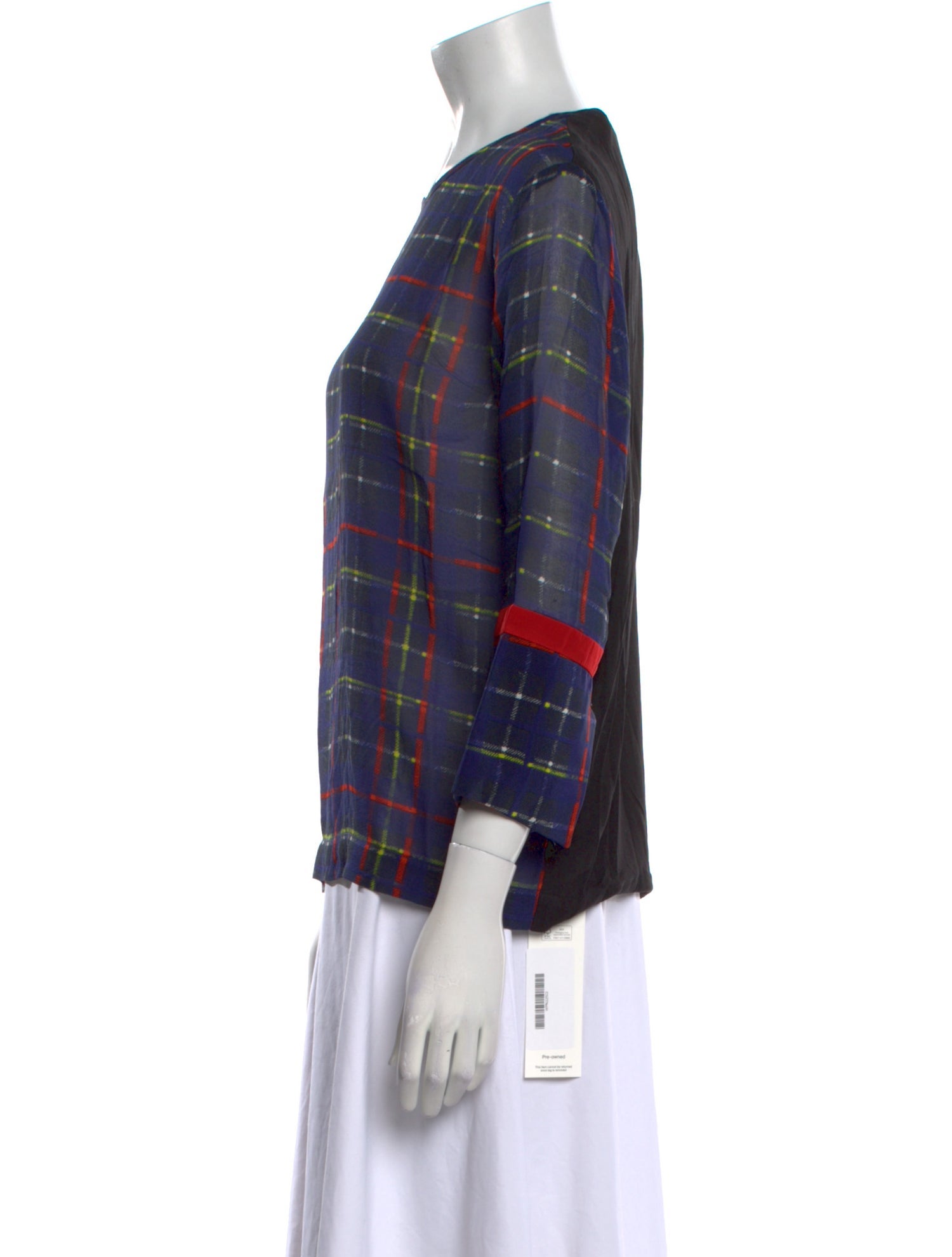 Preen Line Silk Plaid Print Blouse