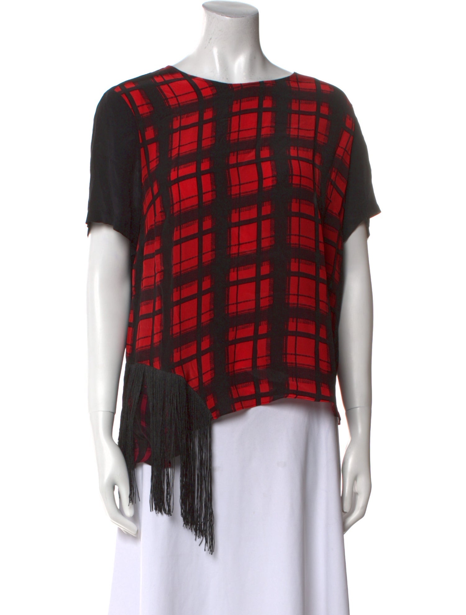 Preen Line Plaid Print Bateau Neckline T-Shirt