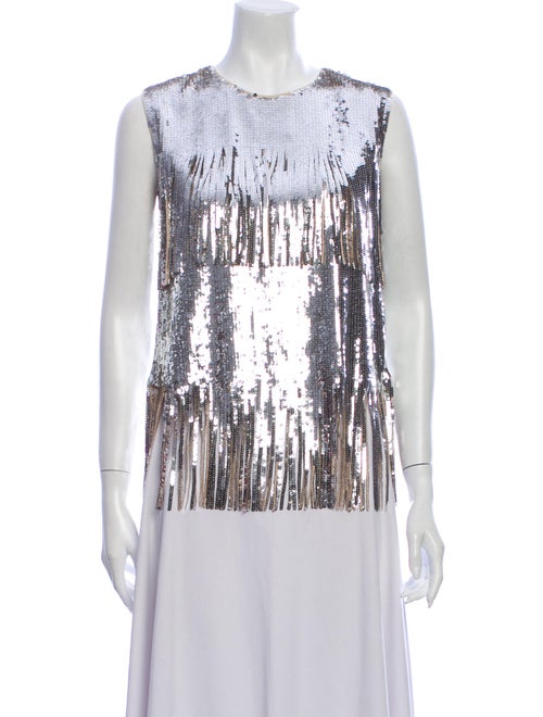 Pinko Printed Crew Neck Top Metallic