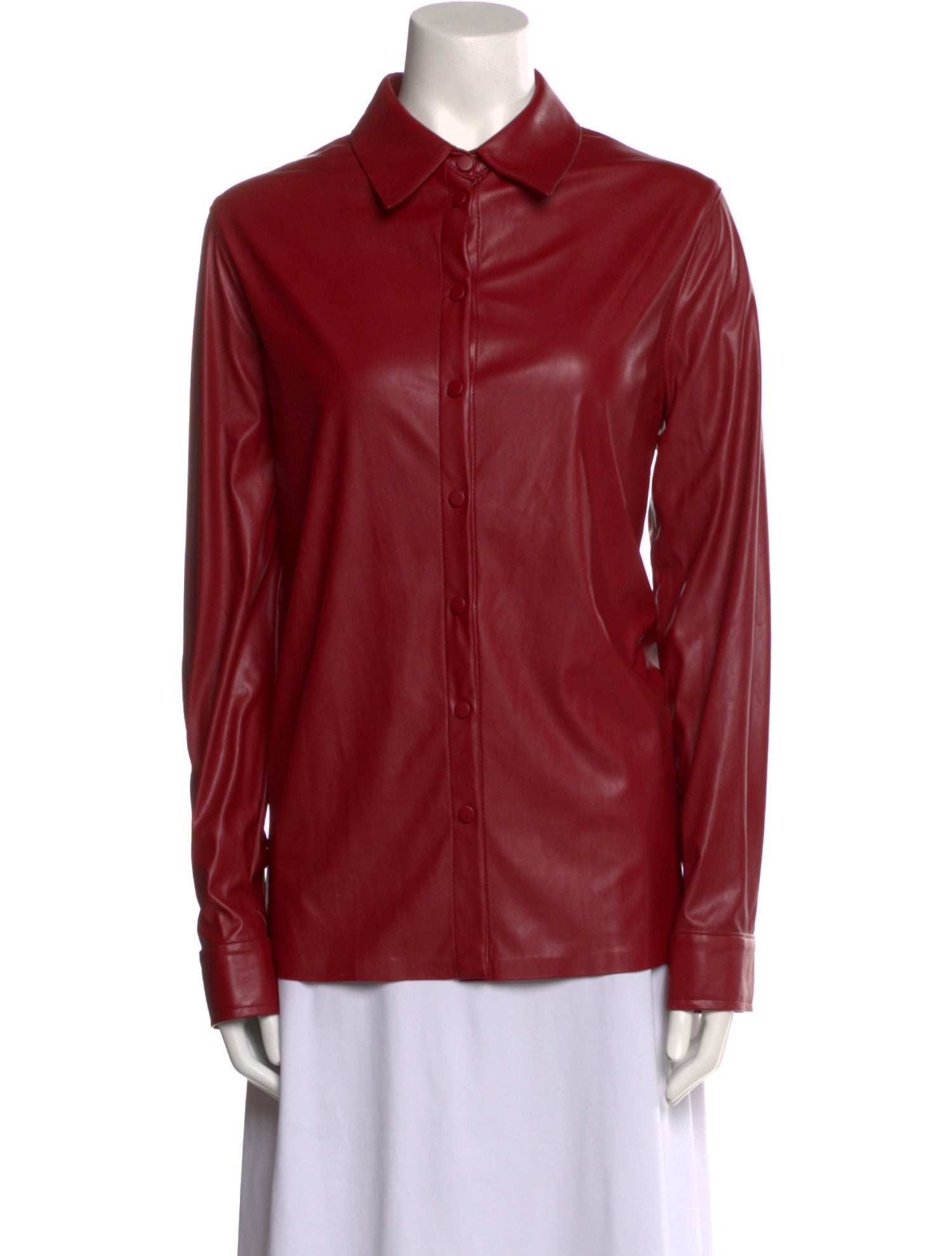 Pinko Leather Long Sleeve Button-Up Top