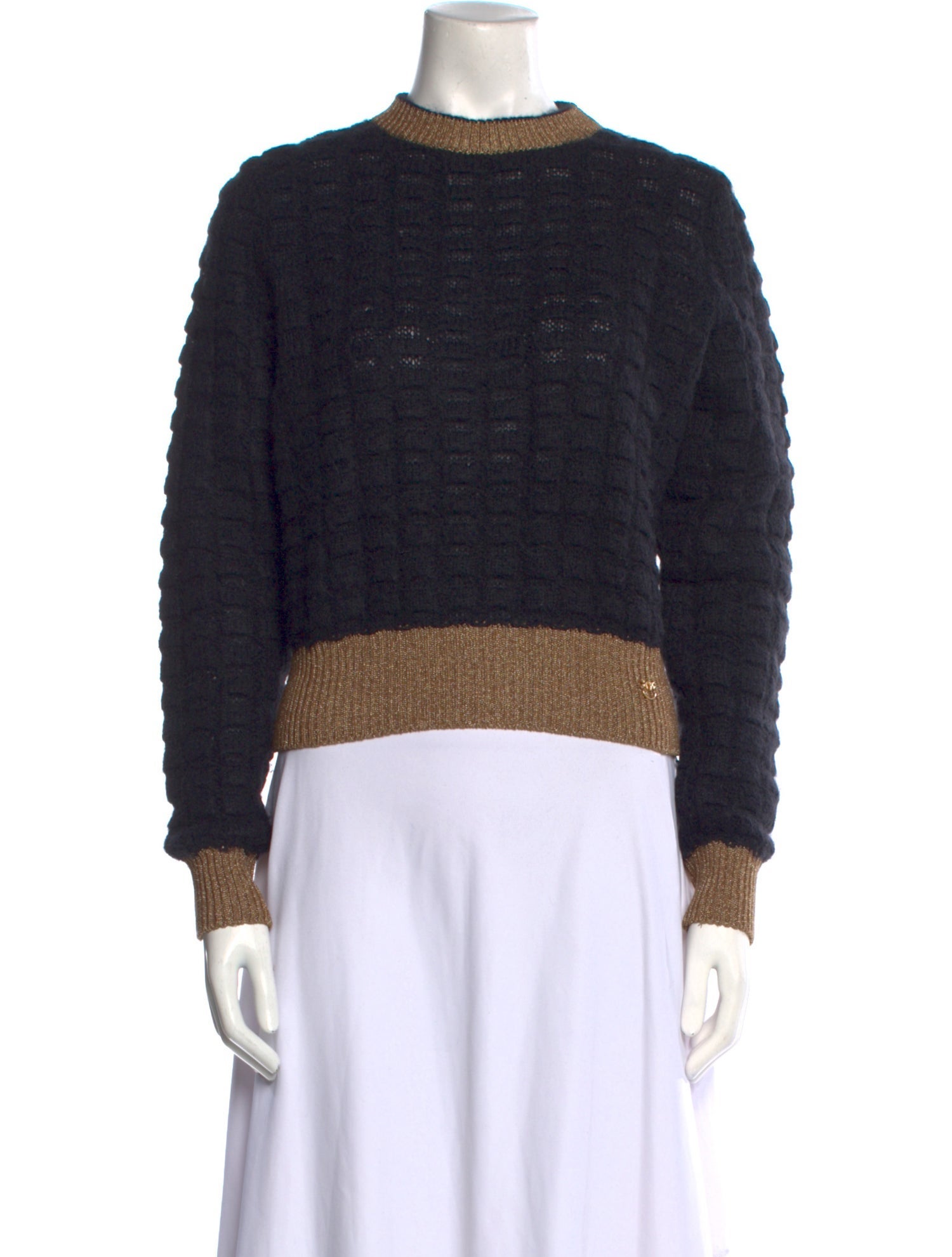 Pinko Colorblock Pattern Mock Neck Sweater