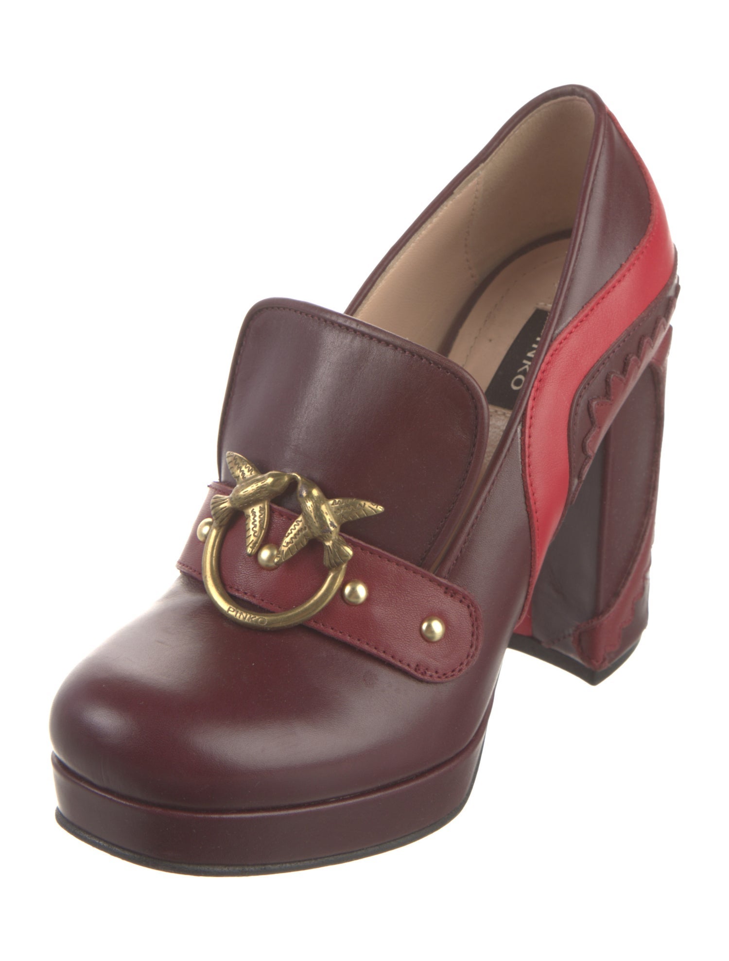 Pinko Leather Colorblock Pattern Pumps