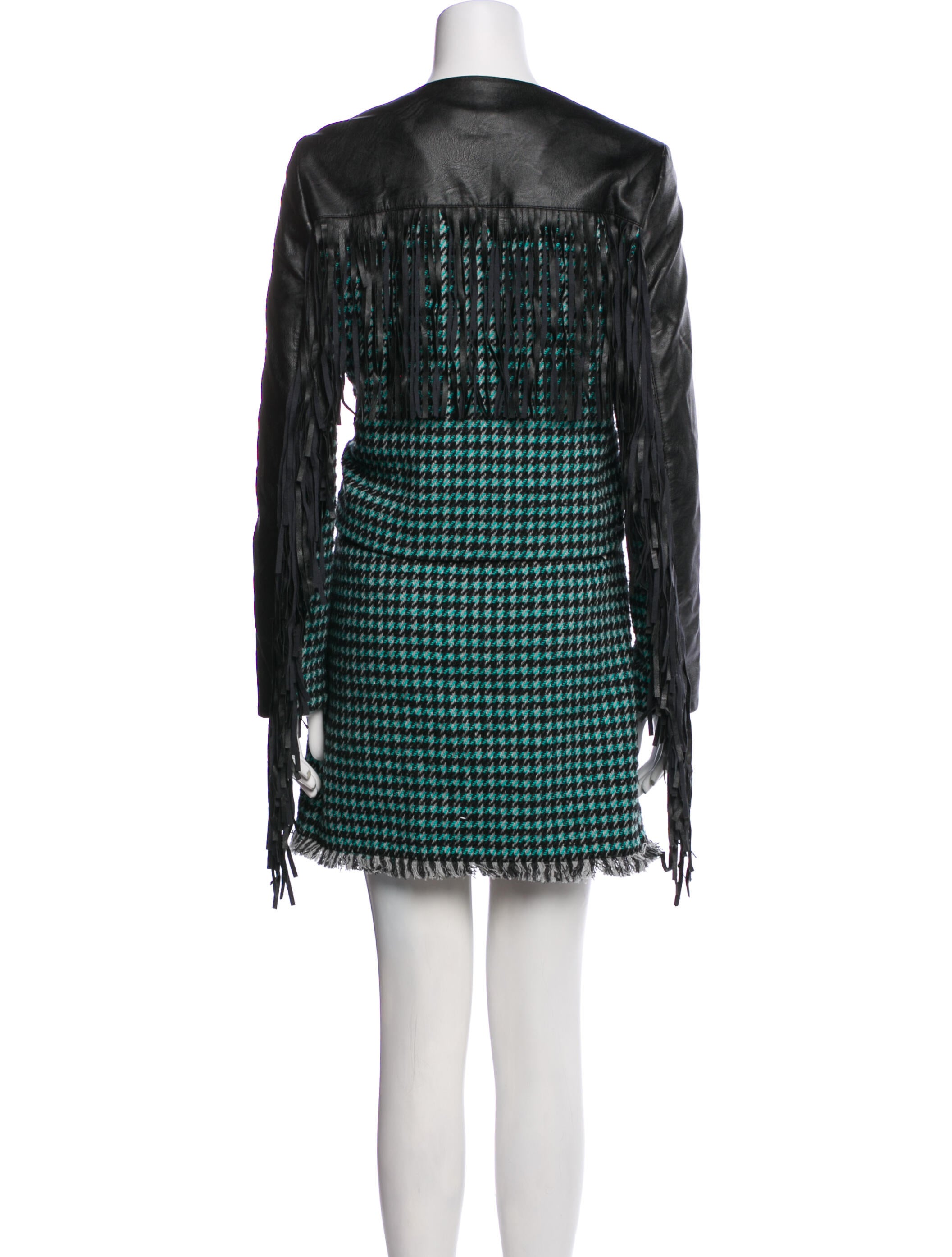 Pinko Plaid Print Leather Trim Embellishment Skirt Set