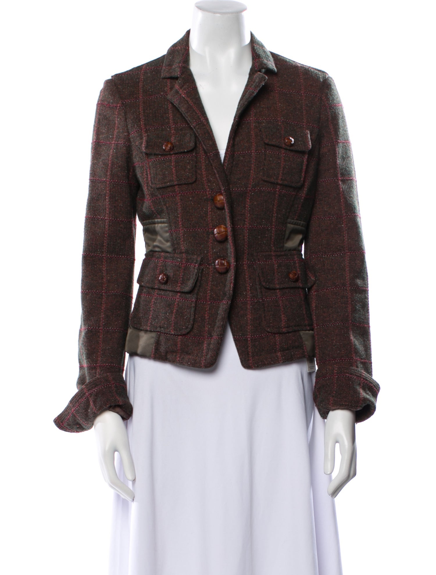 Pinko Wool Plaid Print Blazer