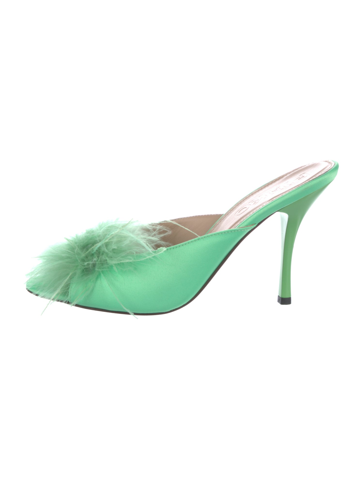 Pinko Satin Feather Trim Slides