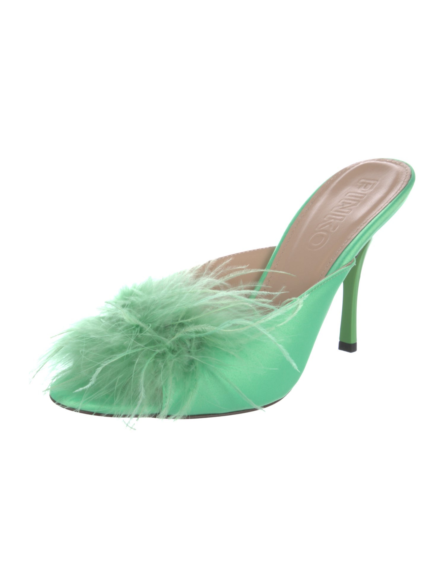 Pinko Satin Feather Trim Slides