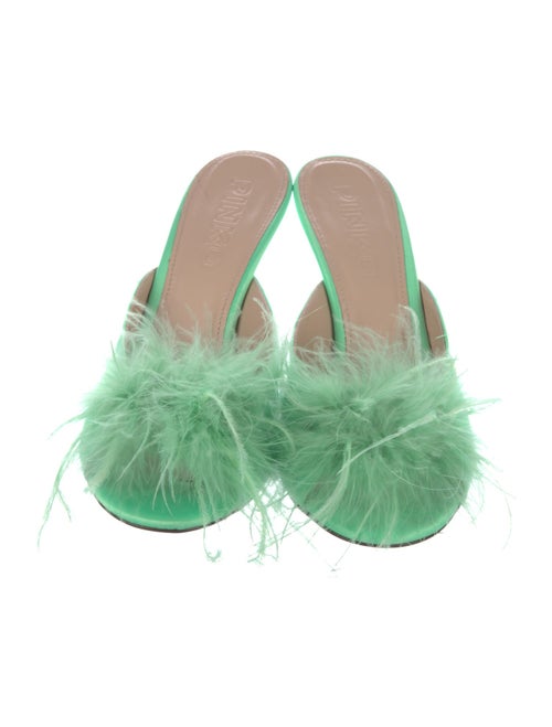 Pinko Satin Feather Trim Slides