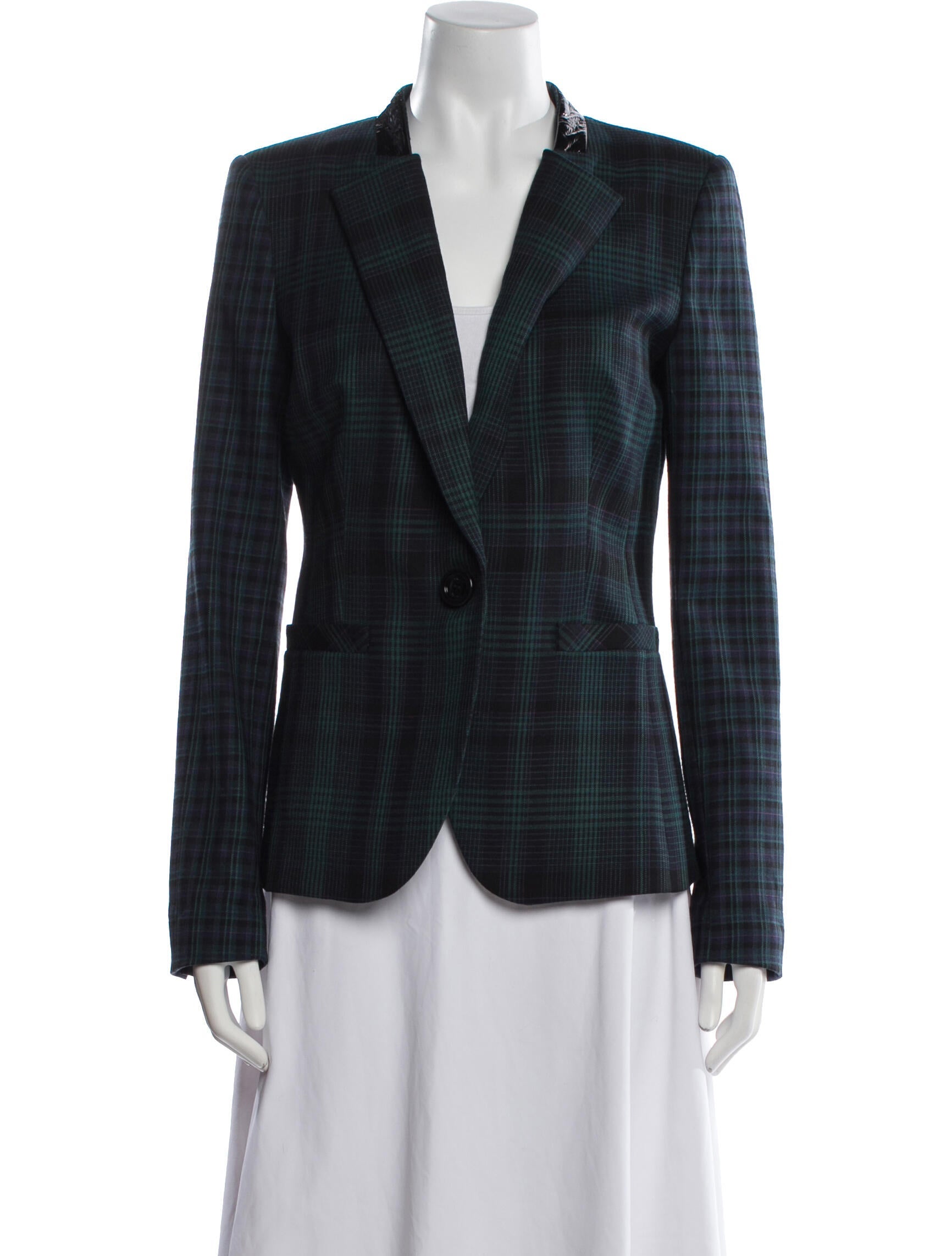 Pinko Virgin Wool Plaid Print Blazer