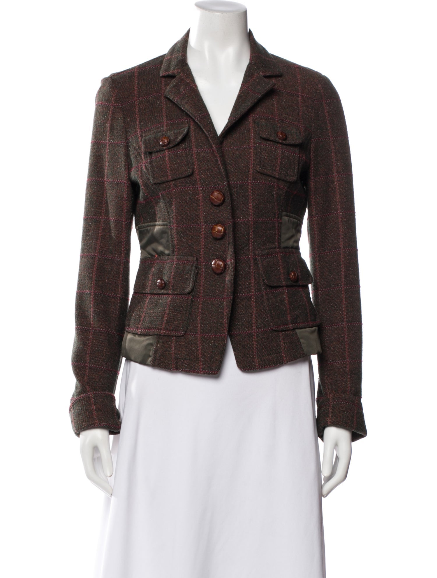 Pinko Wool Plaid Print Blazer