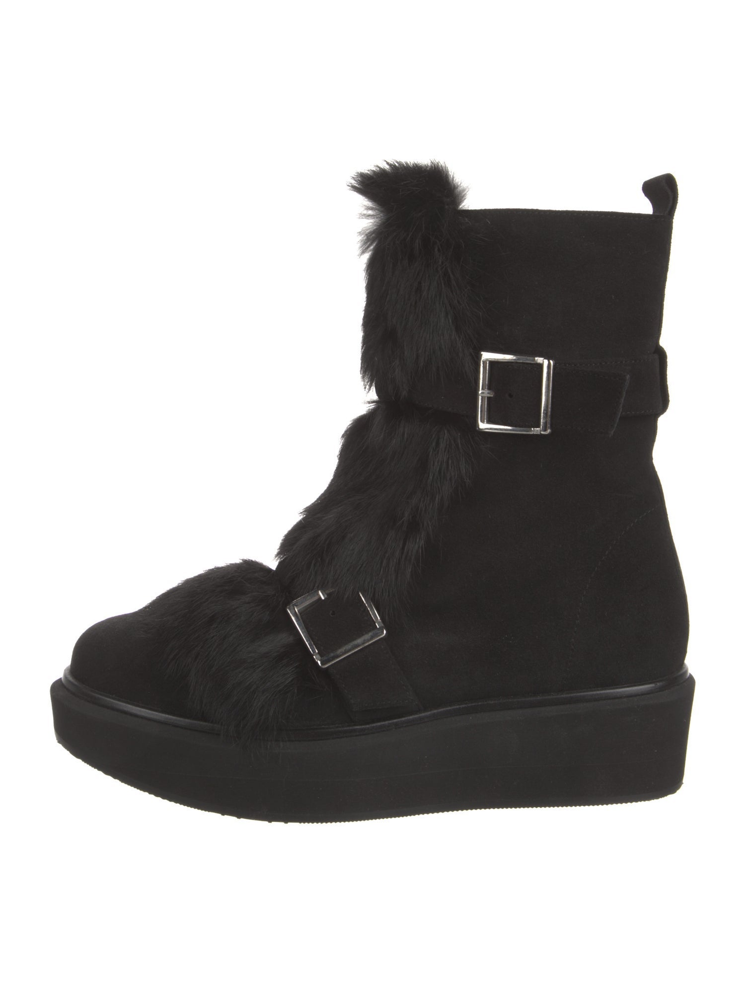 Paloma Barceló Suede Fur Trim Lace-Up Boots