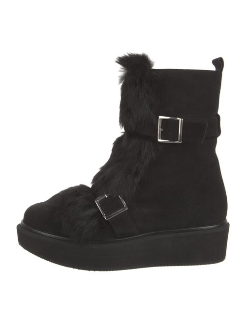 Paloma Barceló Suede Fur Trim Lace-Up Boots