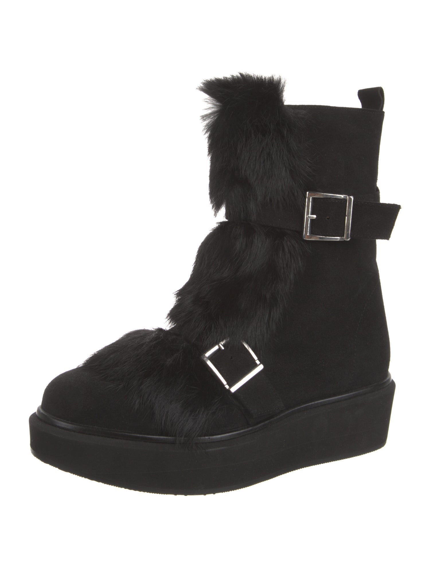 Paloma Barceló Suede Fur Trim Lace-Up Boots