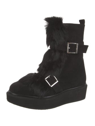 Paloma Barceló Suede Fur Trim Lace-Up Boots