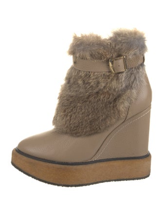 Paloma Barceló Leather Fur Trim Lace-Up Boots