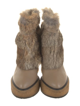 Paloma Barceló Leather Fur Trim Lace-Up Boots
