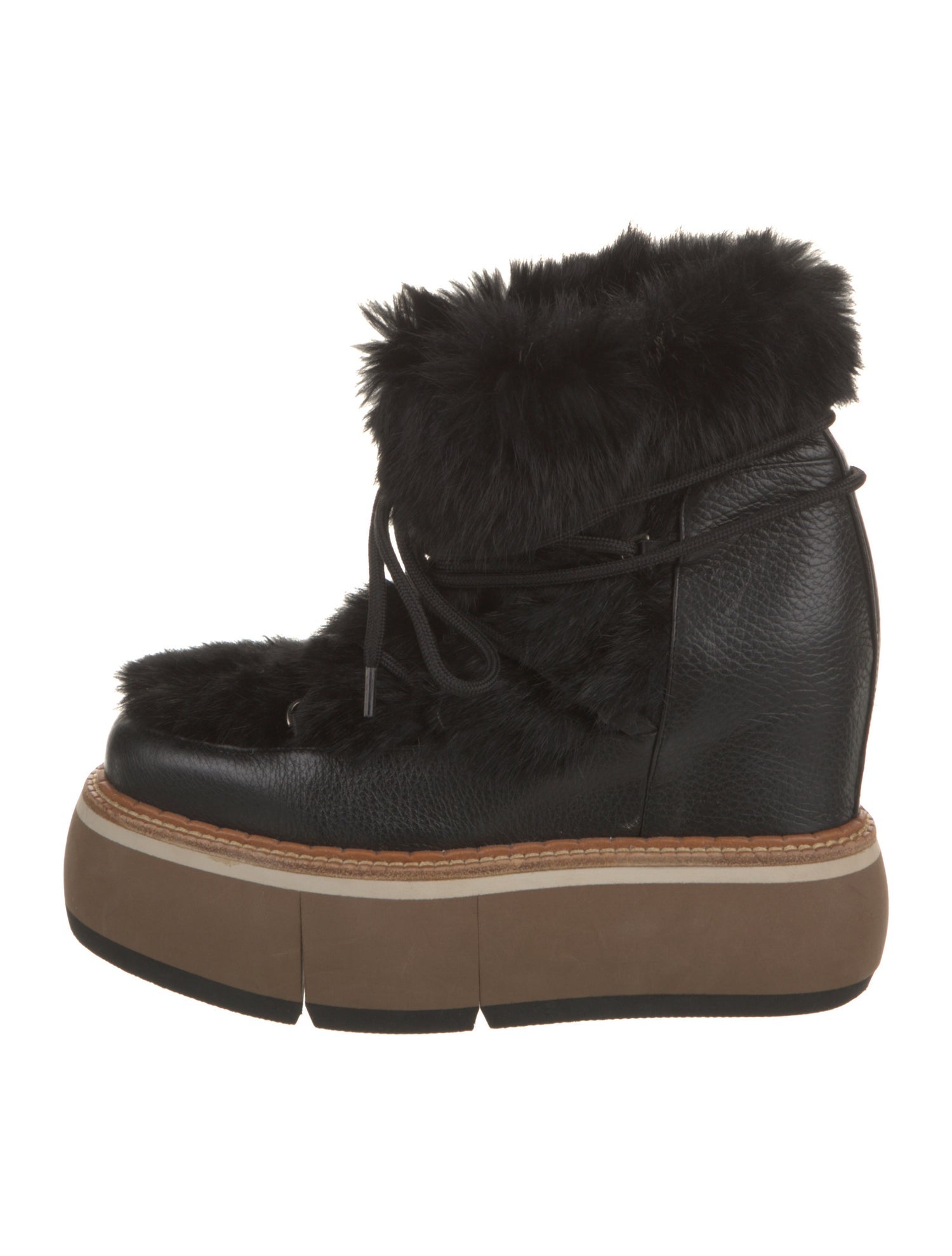 Paloma Barceló Leather Fur Trim Lace-Up Boots