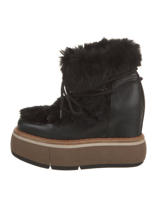 Paloma Barceló Leather Fur Trim Lace-Up Boots