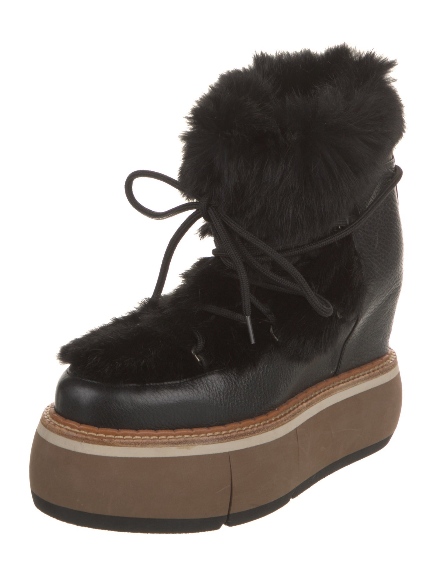 Paloma Barceló Leather Fur Trim Lace-Up Boots