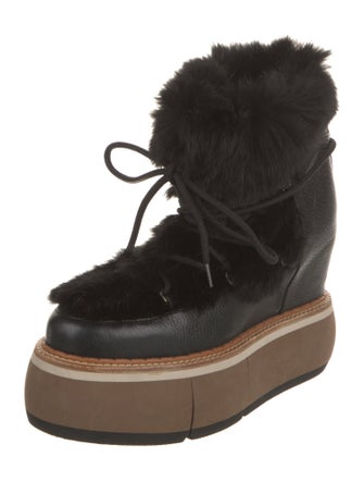 Paloma Barceló Leather Fur Trim Lace-Up Boots