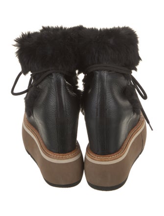 Paloma Barceló Leather Fur Trim Lace-Up Boots