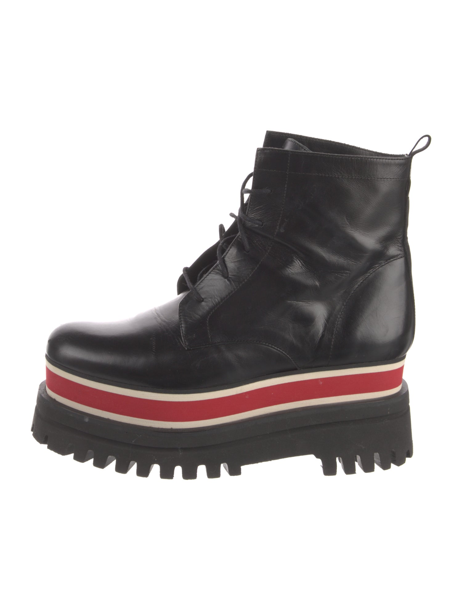 Paloma Barceló Leather Colorblock Pattern Combat Boots