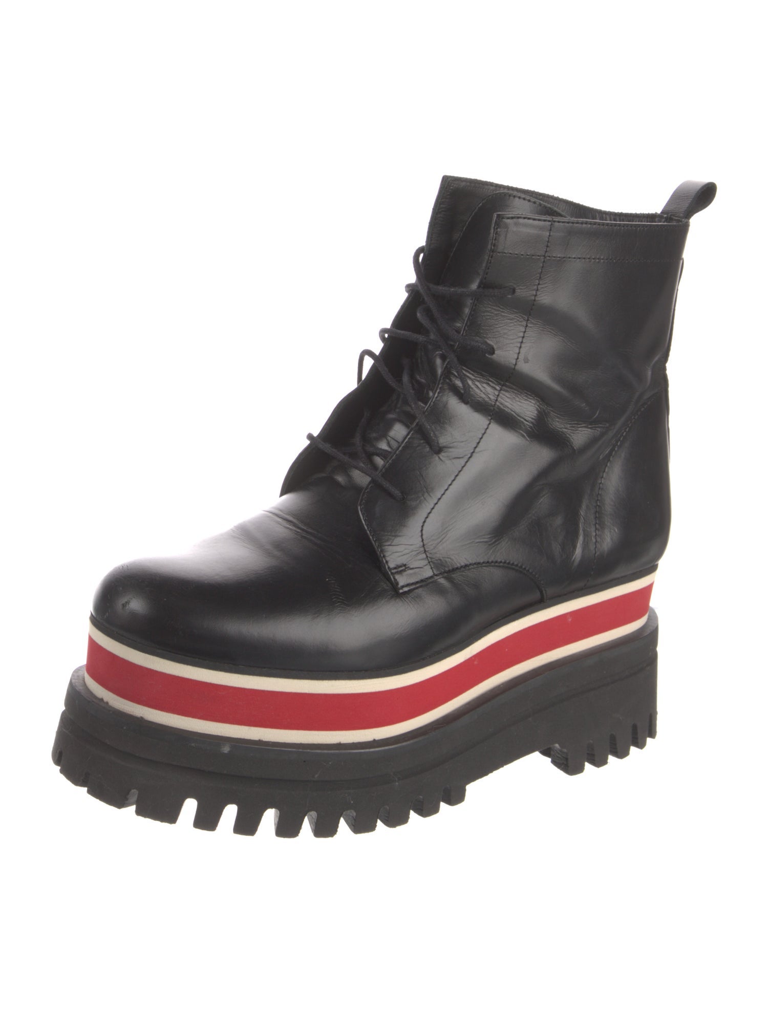 Paloma Barceló Leather Colorblock Pattern Combat Boots