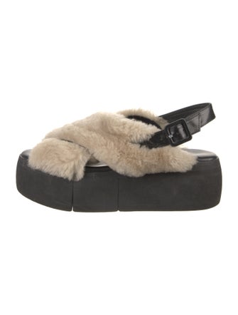 Paloma Barceló Shearling Colorblock Pattern Slingback Sandals