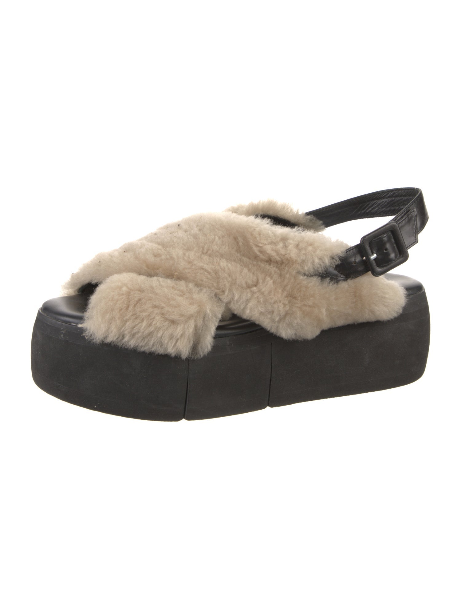 Paloma Barceló Shearling Colorblock Pattern Slingback Sandals