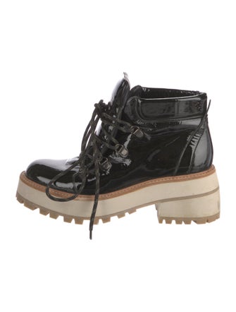 Paloma Barceló Patent Leather Colorblock Pattern Combat Boots