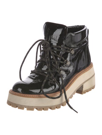Paloma Barceló Patent Leather Colorblock Pattern Combat Boots