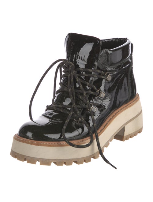 Paloma Barceló Patent Leather Colorblock Pattern Combat Boots