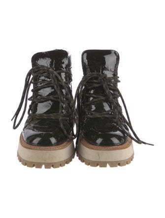 Paloma Barceló Patent Leather Colorblock Pattern Combat Boots