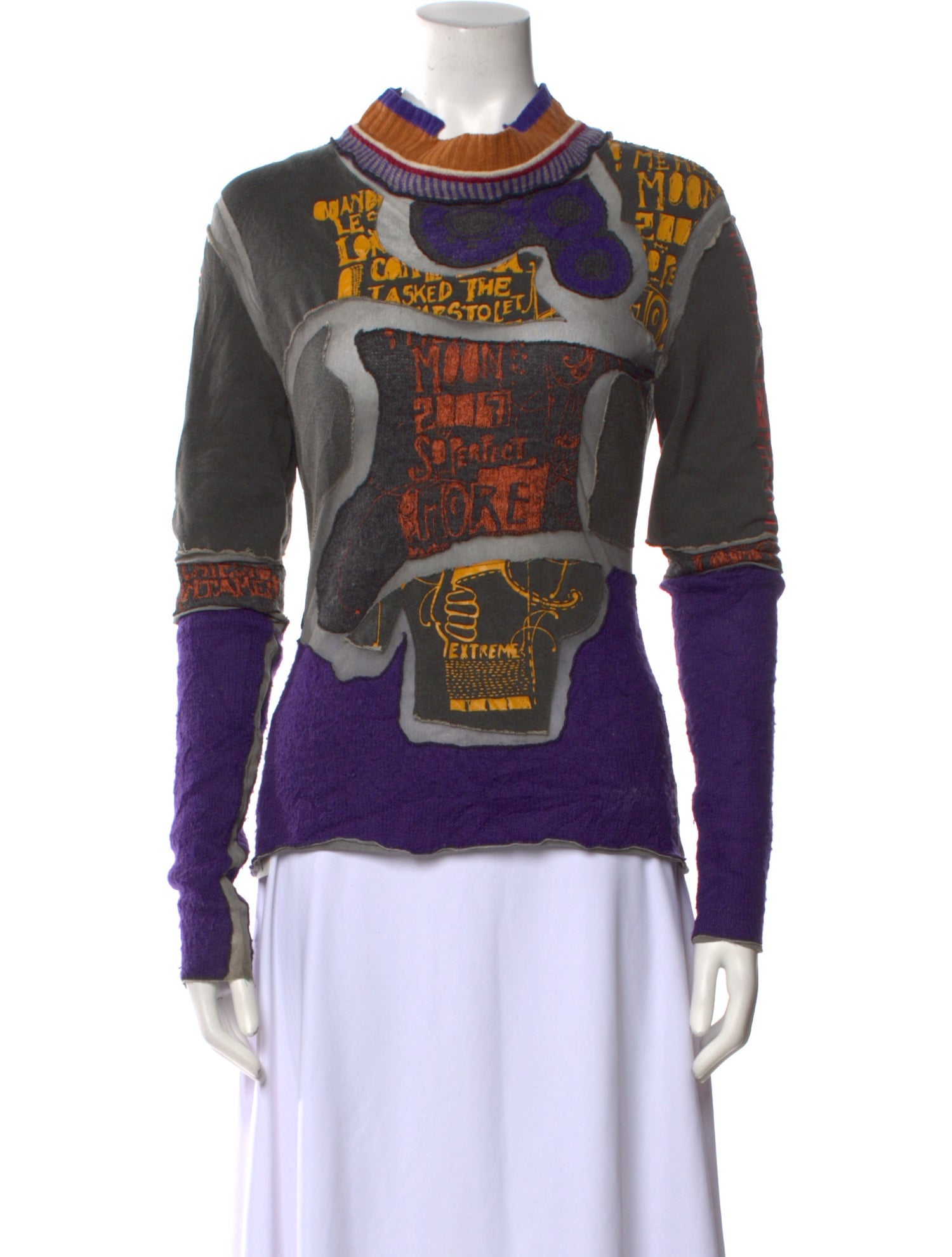 Pianurastudio Graphic Print Mock Neck Top