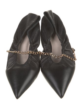 Porte & Paire Leather Chain-Link Accents Ballet Flats