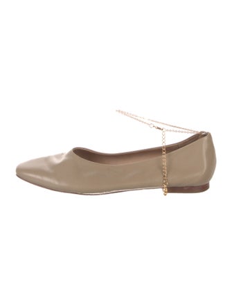 Porte & Paire Leather Chain-Link Accents Ballet Flats
