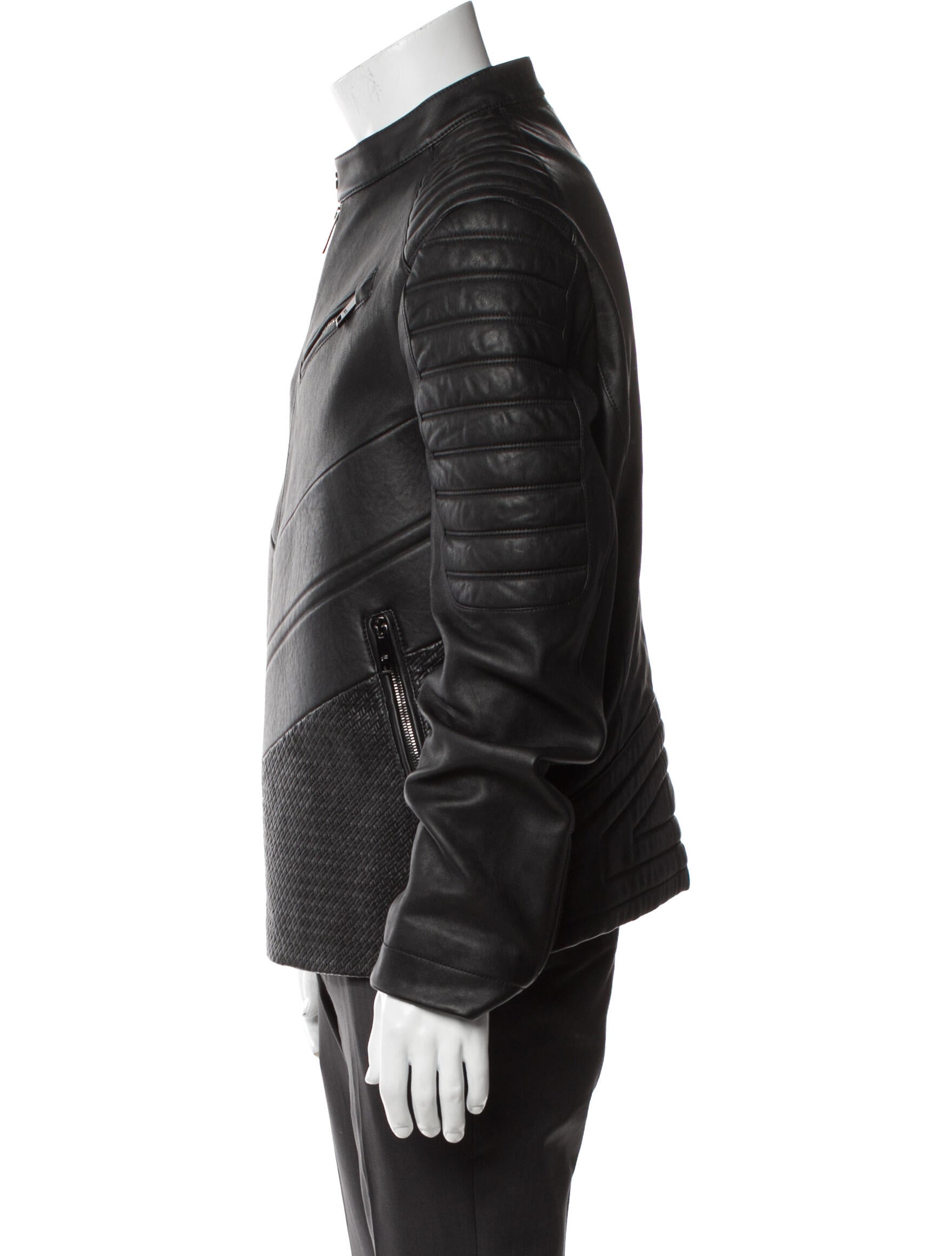 Porsche Design x Adidas Lamb Leather Moto Jacket - Grey Outerwear