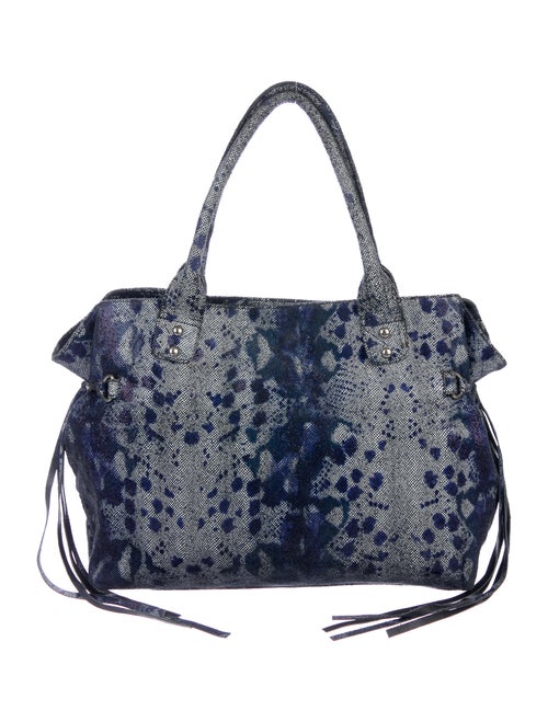 Posse Lizard Printed Suede Tote Bag Blue