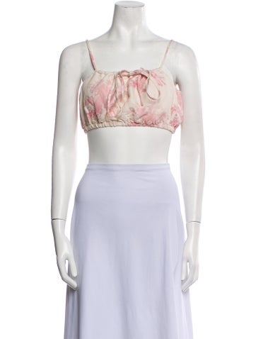 Posse Tops Floral Print Square Neckline Crop Top S