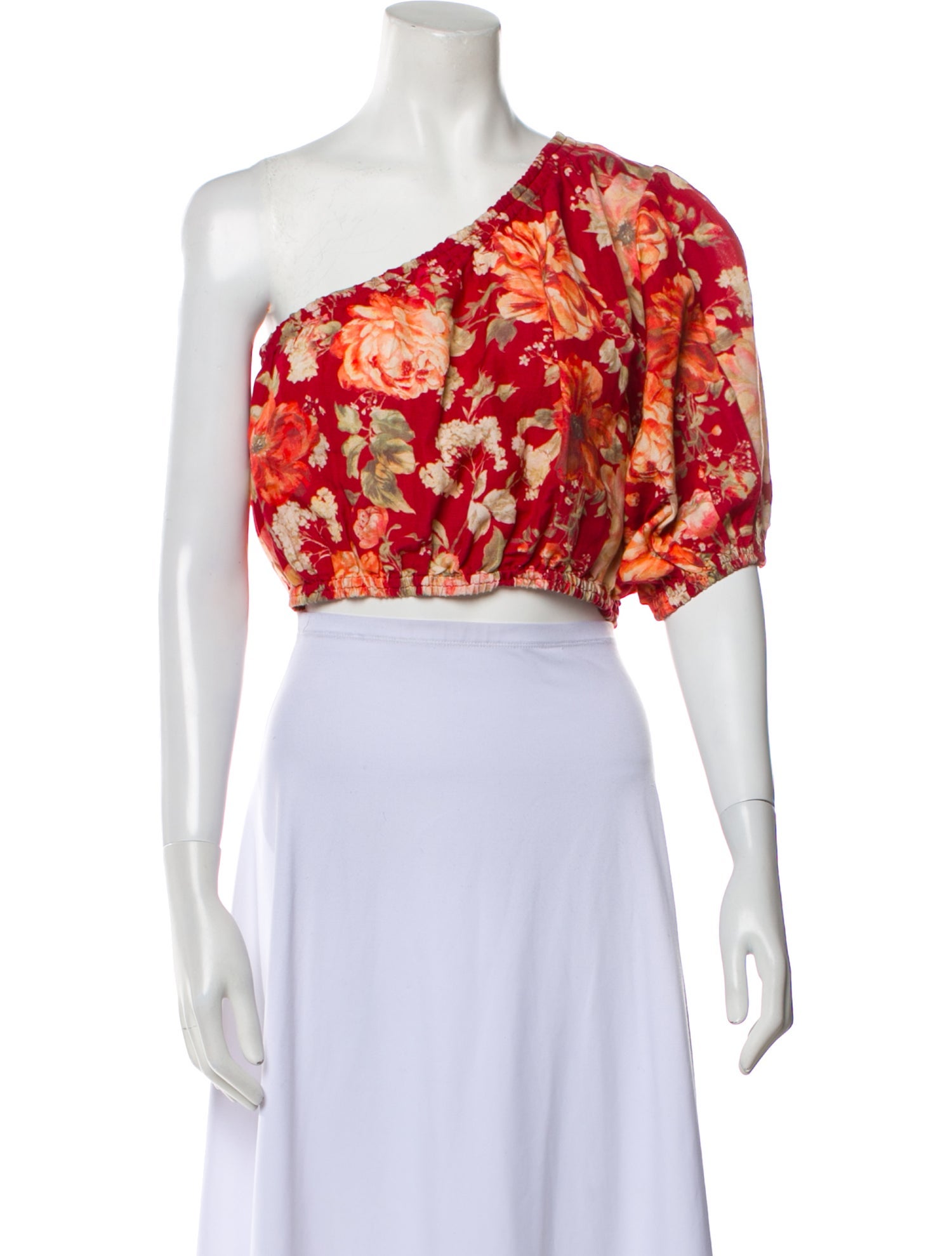 Posse Floral Print One-Shoulder Crop Top