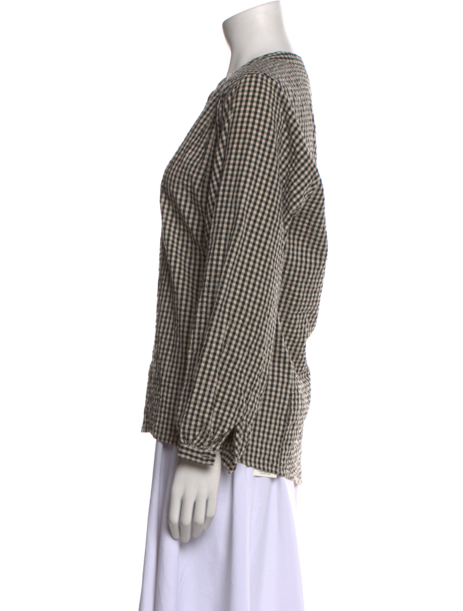 Posse Plaid Print Crew Neck Button-Up Top