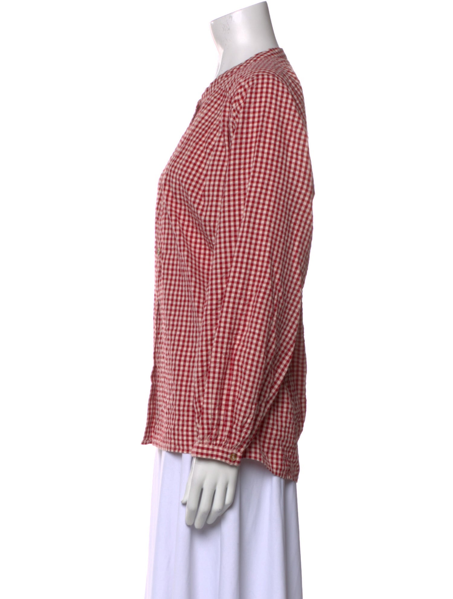 Posse Plaid Print Crew Neck Button-Up Top
