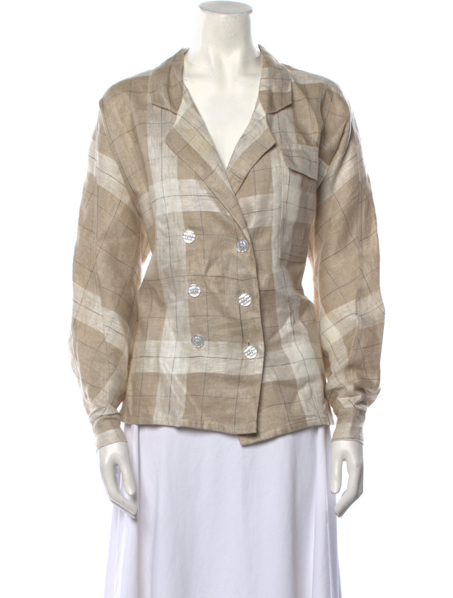 Posse Linen Plaid Print Button-Up Top