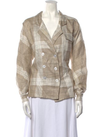 Posse Linen Plaid Print Button-Up Top