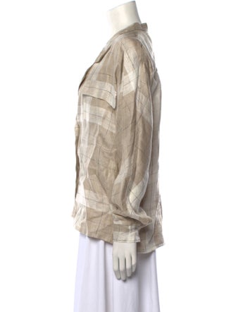 Posse Linen Plaid Print Button-Up Top