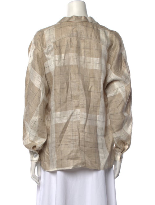 Posse Linen Plaid Print Button-Up Top