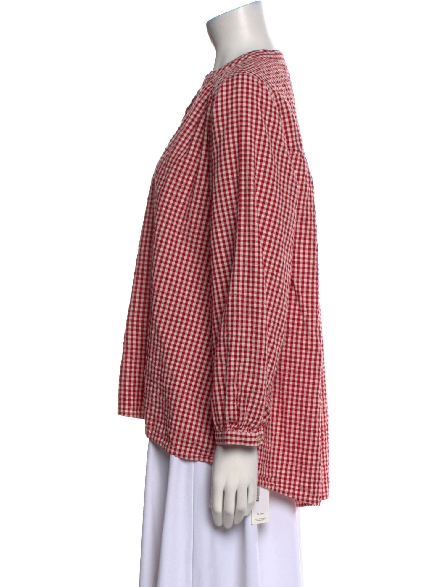 Posse Plaid Print Crew Neck Button-Up Top