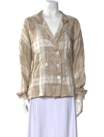 Posse Linen Plaid Print Button-Up Top