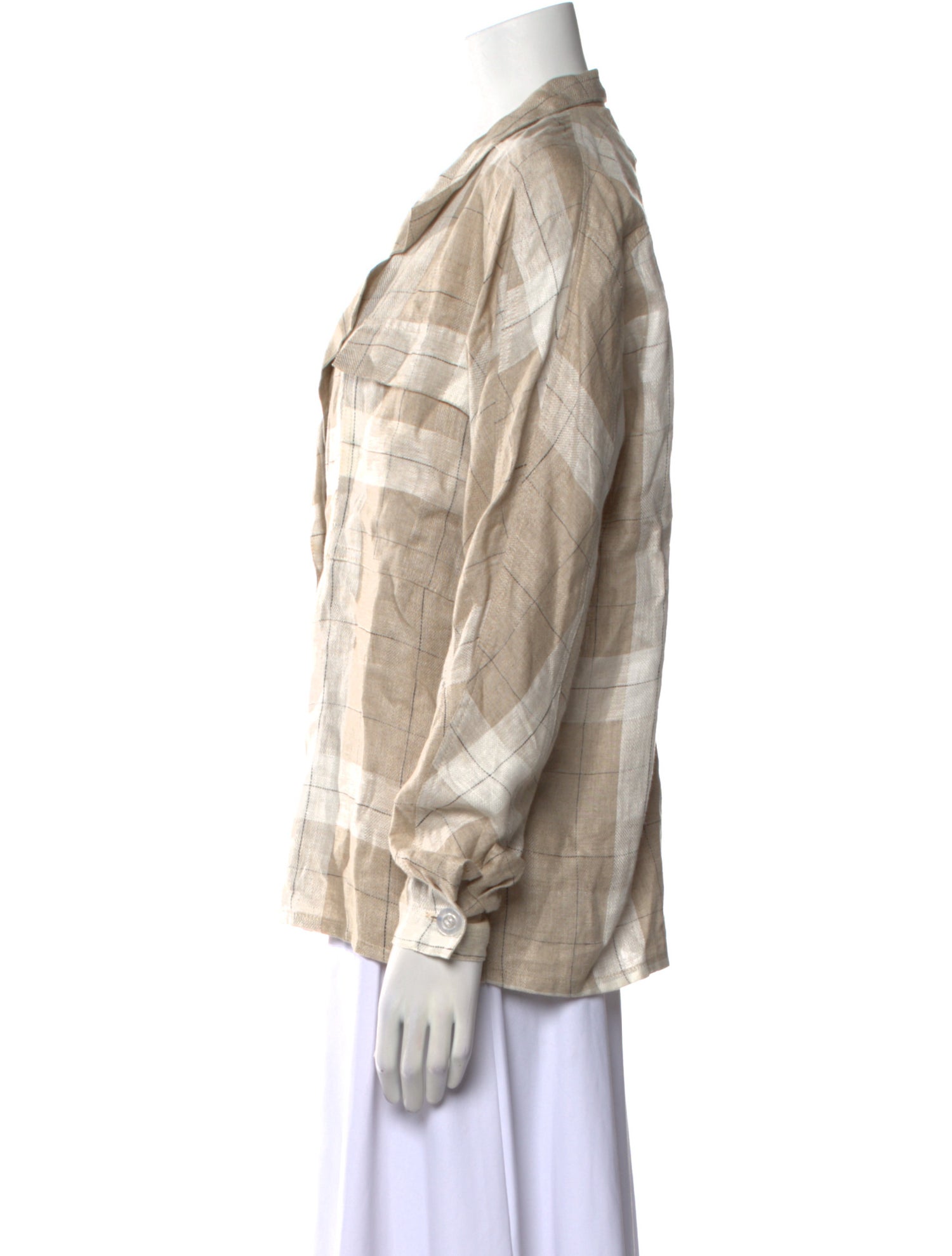 Posse Linen Plaid Print Button-Up Top