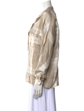 Posse Linen Plaid Print Button-Up Top