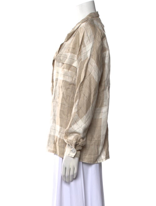 Posse Linen Plaid Print Button-Up Top